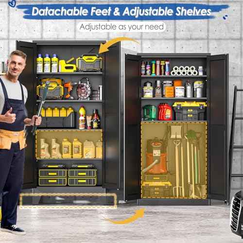 71" Tall Metal Storage Cabinet with 2 Doors and 4 Adjustable Shelves