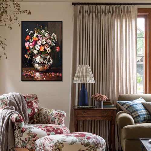 Colorful Moody Florals Disco Ball Wall Art