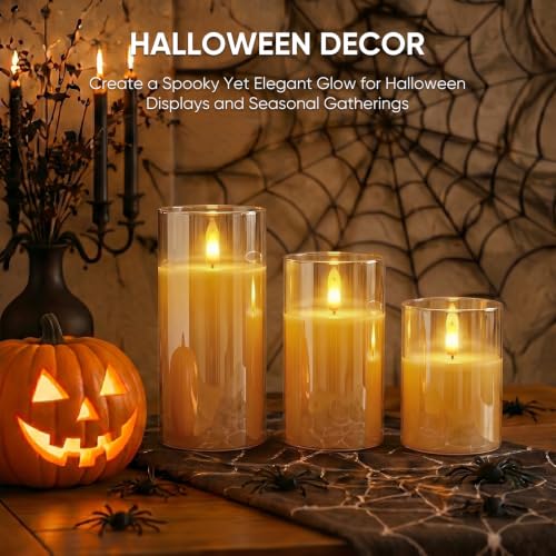 Rechargeable Amber Glass Flameless Candles with Remote Timer