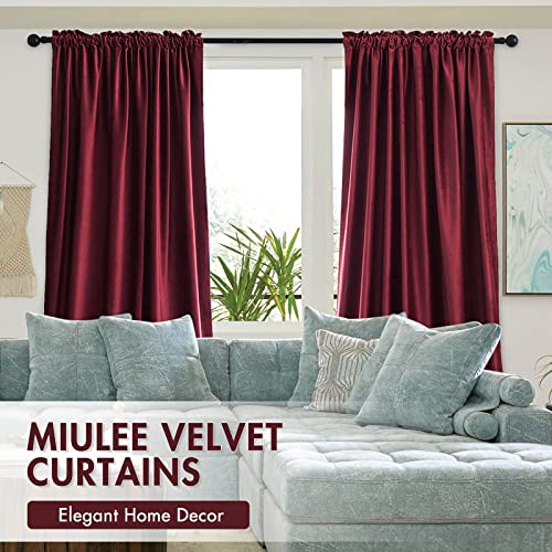 Burgundy Red Blackout Velvet Curtains Drapes 90 Inch Long 52"x90" (2 Count)