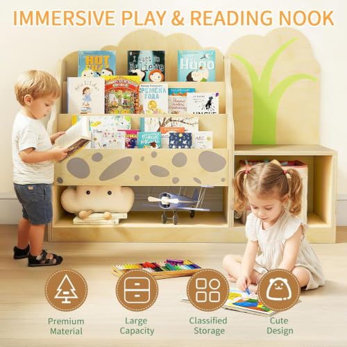 4-in-1 Kids Bookshelf and Toy Storage with Reading Nook, FSC Safety