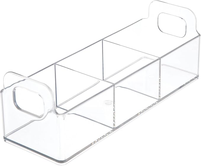 mDesign Plastic Condiment Organizer and Tea Bag Holder - 9" Long Kitchen Pantry/Countertop Storage Caddy - Divided Chip, Snack, Granola, Oatmeal Packet Holder - Lumiere Collection - 2 Pack - Clear