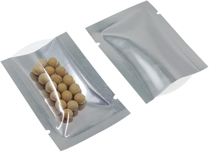 Silver Aluminum Foil Pouch Heat Seal Front Window Plastic Mini Open Top Flat Vacuum Packaging Mylar Bag Food Small Sample Mylar Storage with Tear Notch (1000, 7x10cm(2.7x3.9 inch))