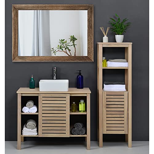 Rustic Wood Mirror Rectangle Decorative Wall Mirrors with Frame Large 26"x18"for Bedroom Living Room Bathroom Entryway Hanging Brown