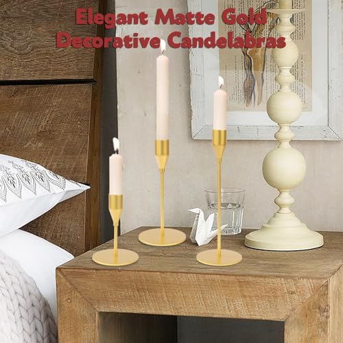 Matte Gold Candle Holders Bulk Painted Gold Metal Candlesticks Fit 0.8 Inch Taper Candles Decorative Metal Candelabra for Wedding Home Holiday Anniversary Party Dinning Table Decors (36 Count)