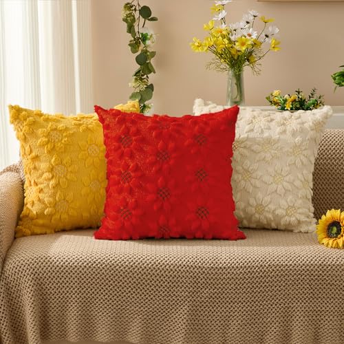 Spring Summer Pillow Covers 18x18 inch Set of 2 Red Sunflower