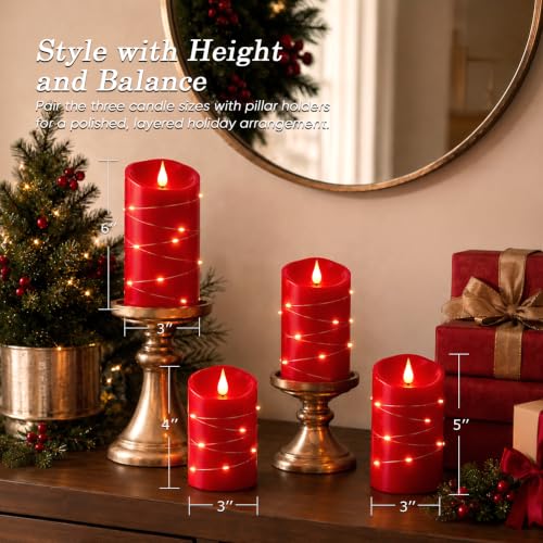 Red Flameless Candles with String Lights