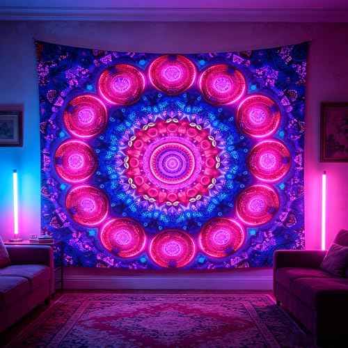 Blacklight Mandala Tapestry for Bedroom