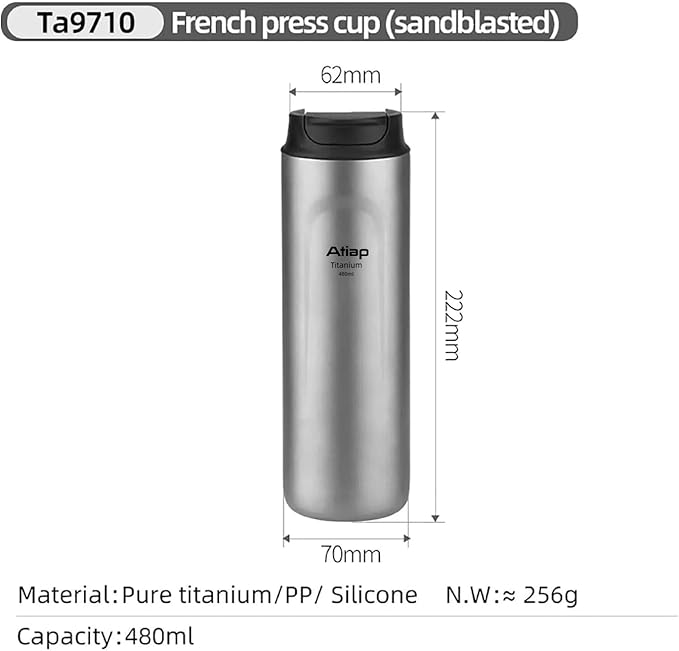 Titanium Water Bottle French Press Pot Milk Frother Coffee Cups Double Layer Thermal Insulation (sandblasted)