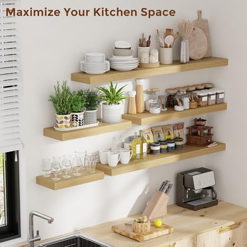 51 Inch Floating Shelves for Wall 8 Inch Deep Oak Shelves Set of 2