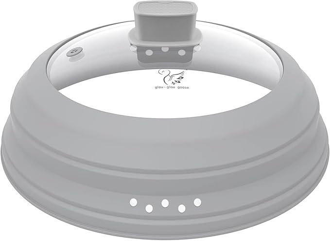 Microwave Splatter Cover Glass Cover Guard Lid with Collapsible Silicone for Food Pot Plate Cover 9.8 inch Light Grey