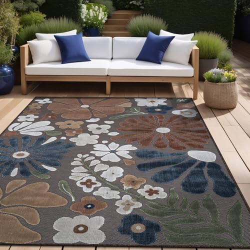 Outdoor Rug 9x12 Large Modern Floral Tropical Area Rugs for Outdoor and Indoor Patio Easy to Clean Non Shedding Living Room Porch Garden Washable Outside Carpet (108 Sq Ft)