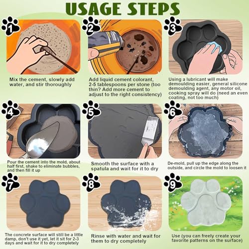 2 Pcs Paw Print Stepping Stone Molds for Concrete (2 Count)