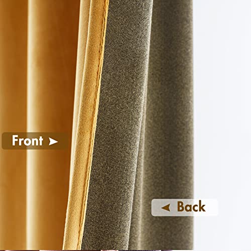Mustard Yellow Blackout Velvet Curtains Drapes 72 Inch Long 52"x72" (2 Count)