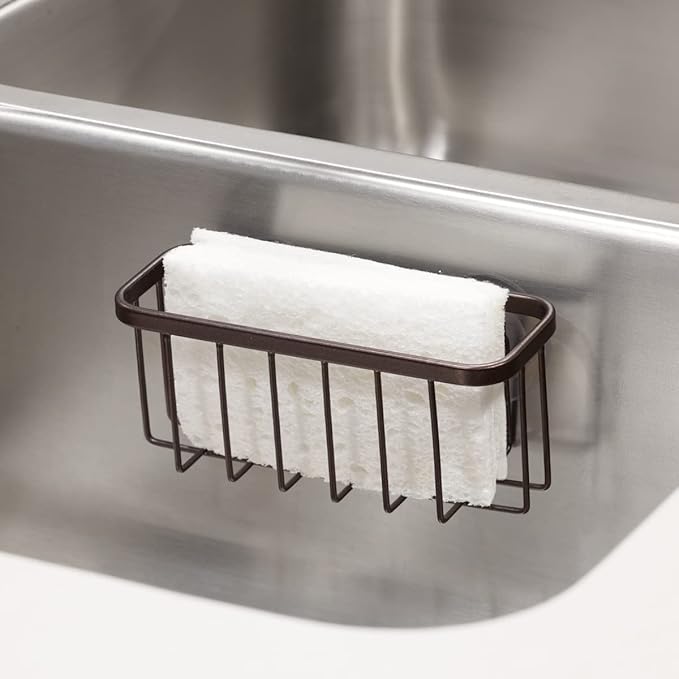 iDesign Gia Sink Suction Holder for Sponges, Scrubbers, Soap in Kitchen, Bathroom, Bathtubs, 5.75" x 2.25" x 2.5" - Bronze