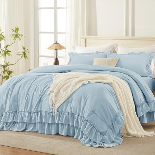 Light Blue Ruffle Comforter Set King