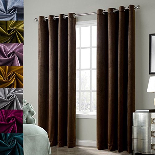 Set of 2 Blackout Velvet Drapes Room Darkening Curtains Panel Grommet Drapery (2 Count)