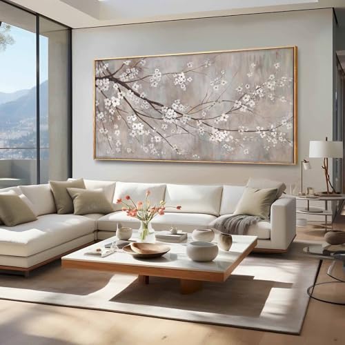 Floral Wall Art Framed Flowers Prints Poster Artwork Plum Blossom Pictures Extra Large Arts 36"x70" for Living Room