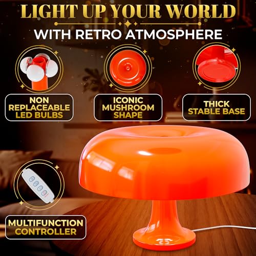 Orange Mushroom Table Lamp for Bedroom; ABS + PVC Build