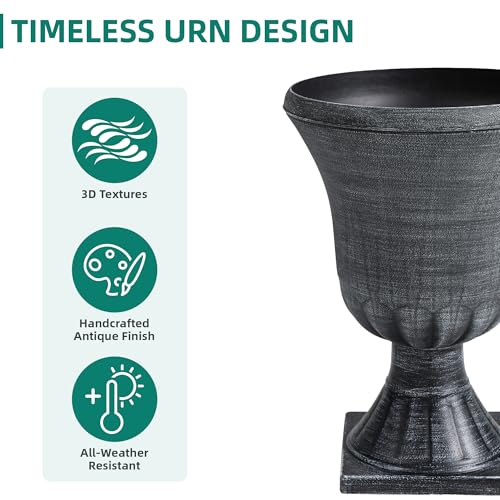 Autodaya 22" Handmade Washed Black Urn Planters Set of 2 Plastic Pots (2 Count)