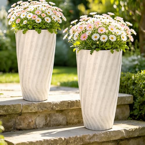 24" Resin Tall Outdoor Planters (2 Count)