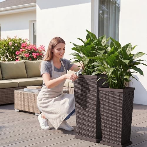 30" Front Porch Resin Rattan Tall Planters 2 Pack (2 Count)