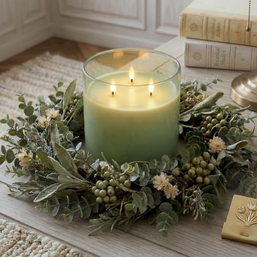 Sage Green Large Glass Flameless LED Candle
