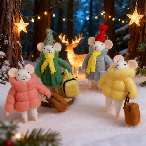 Set of 4 Christmas Felt Mouse Ornaments (4 Count)