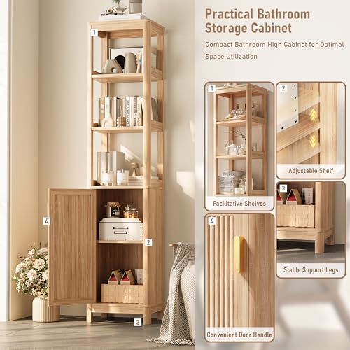 68'' Tall Narrow Storage Cabinet with Adjustable Shelf and Door