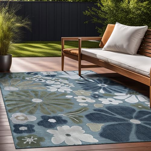 Outdoor Rug 5x7 Modern Floral Tropical Area Rugs for Outdoor and Indoor Patio Easy to Clean Non Shedding Living Room Porch Garden Washable Outside Carpet (35 Sq Ft)