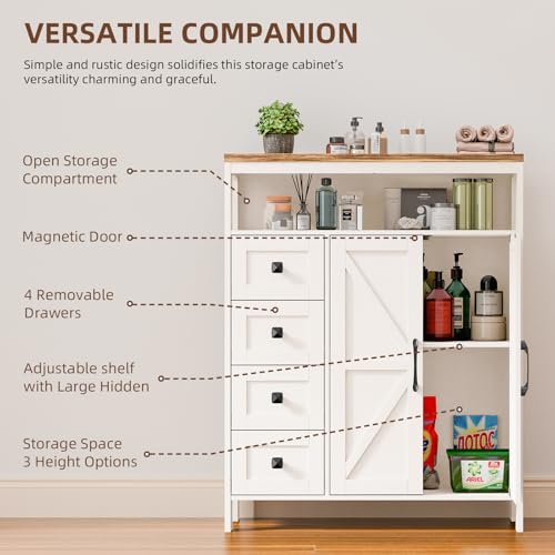 Farmhouse Storage Cabinet with 2 Doors and 4 Drawers