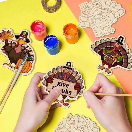 36PCS Wooden Thanksgiving Decoration Turkey Ornaments to Paint Thanksgiving Ornaments for Tree Crafts Cutouts Unfinished (36 Count)