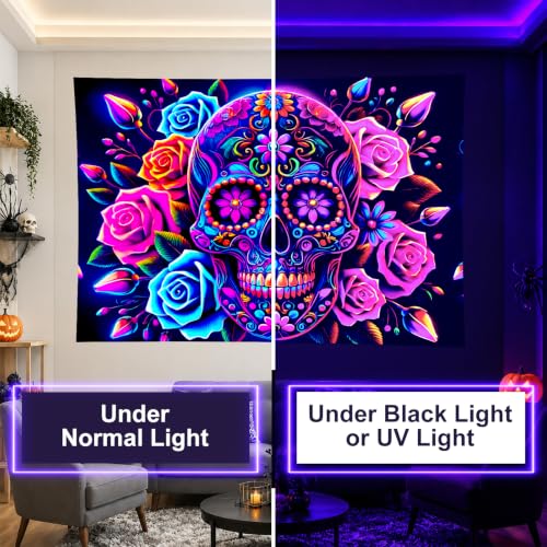 Blacklight Tapestry Sugar Skull Wall Hanging 78 x 59 Inch
