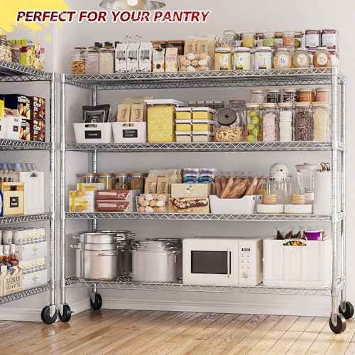 55.5''W Storage Shelves 2500LBS Wire Shelving Unit with Wheels Heavy Duty Metal Shelves for Storage Adjustable Garage Storage Rack Pantry Shelf Kitchen Shelving (3 Count)