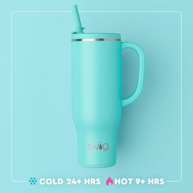Swig Life 30oz Mega Mug, 30oz Tumbler with Handle and Straw, Large Insulated Tumblers, Cup Holder Friendly Travel Mug, Stainless Steel 30 oz Tumbler, Reusable Insulated Bottle (Strawberry Shortcake)