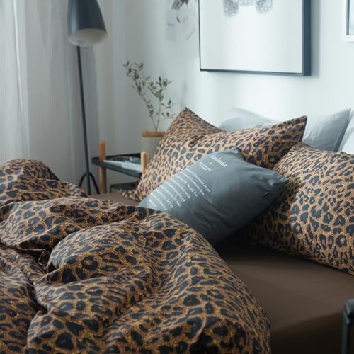Leopard Print Comforter Set California King Vintage Animal Cheetah Printed Comforter with 2 Pillowcases Fluffy Soft Microfiber Floral Bedding Set 3 Pieces Farmhouse Leopard Pattern Comforter Set