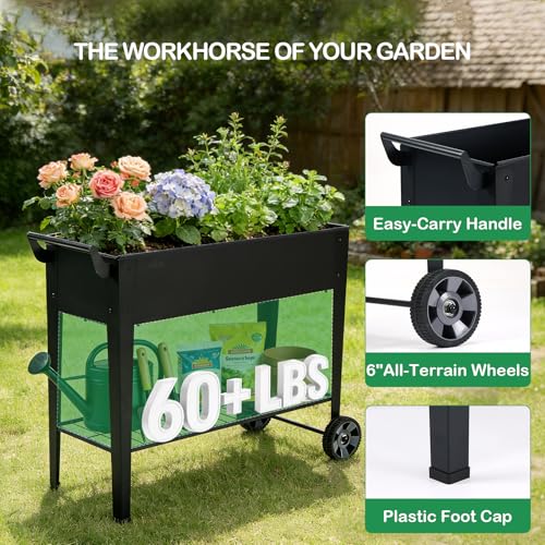 2 Pack 32" Tall Elevated Raised Garden Bed with Wheels and Shelf (2 Count)