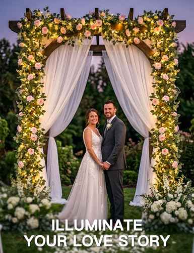 60LED Garland with Pink Camellia Lights Battery Operated Clear Wire