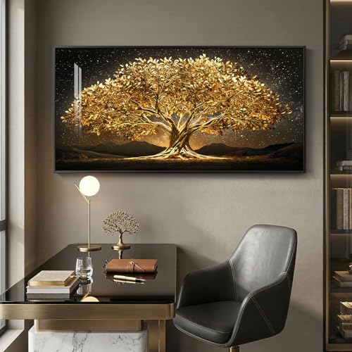 Large Framed Black and Gold Tree of Life Wall Art for Living Room