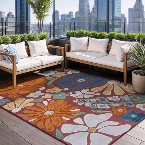 Outdoor Rug 9x12 Large Modern Floral Tropical Area Rugs for Outdoor and Indoor Patio Easy to Clean Non Shedding Living Room Porch Garden Washable Outside Carpet (108 Sq Ft)