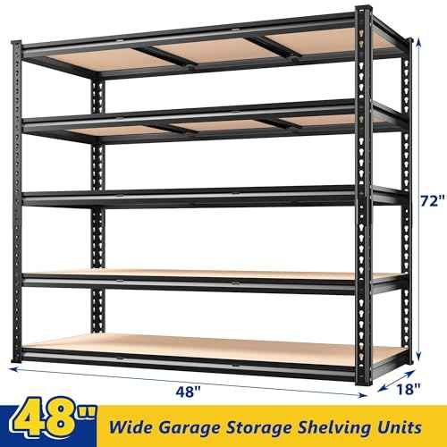 48" W Garage Shelving 3000LBS Storage Shelves 5 Tier Industrial Shelving Adjustable Metal Storage Shelves for Garage (2 Count)