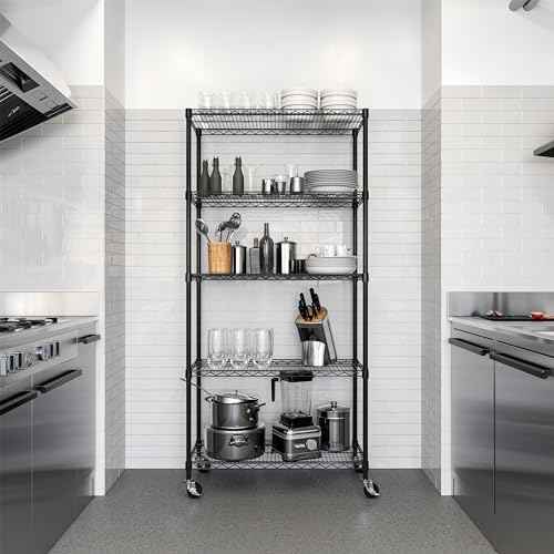 5-Tier NSF-Certified Steel Wire Shelving, 36"W x 14"D x 75.5"H, Black