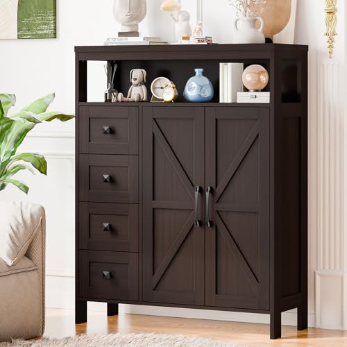 Farmhouse Storage Cabinet with 2 Doors and 4 Drawers