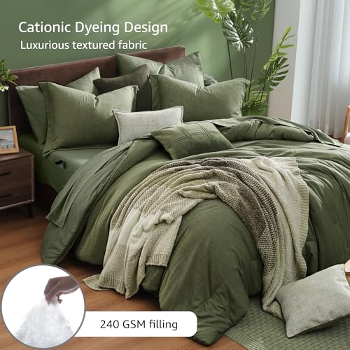 California King Comforter Set Olive Green 7 Pieces Bed in a Bag