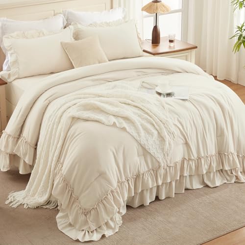 Beige Super King Plus Ruffle Comforter Set