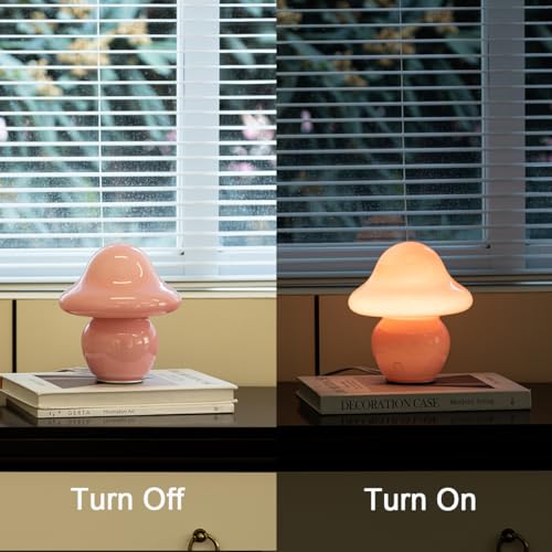 Mushroom Lamp Pink Glass Mushroom Table Lamp for Bedrooms