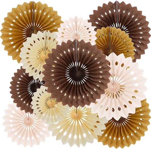 12packs Honeycomb Round Paper Fans Brown Hanging Party Decoration (12 Count)