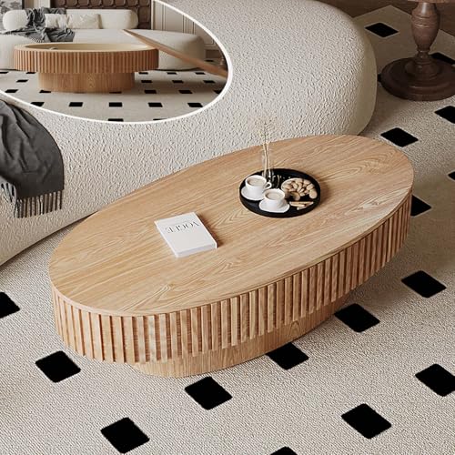 Oval Coffee Table with Storage Modern Coffee Table with Solid Wood Veneered