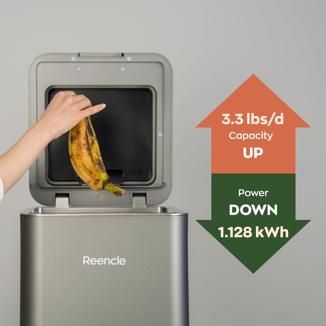 Gravity Electric Composter - 22L Kitchen Composter– Decomposes 3.3 lbs Daily, Odorless & Quiet Indoor Composting, Rapid Decomposition with All-New Compost Starter 2.0 + Booster Pack (Silver)
