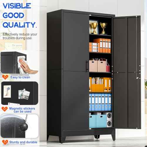 79" Tall Metal Pantry Storage Cabinet with Lock